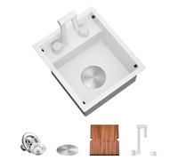 TORVA White Workstation Undermount Sink for Bar RV Kitchen with Built-in Foldable Faucet - 16 Gauge Stainless Steel,33.1 x 38.1 x 17.8cm