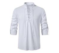 TORVAULT Men's Cotton Shirt Long Sleeve Shirt Medieval Viking Tops Pirate Renaissance Halloween Costume White