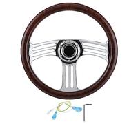 Torvex Steering Wheel, 350mm 14in Dark Wood Grip 6-Bolt Chrome 3-Spoke Vintage Style, Automotive Steering Wheel, Car Replacement Wheel Assembly