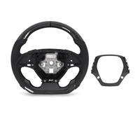 Torvex Steering Wheel, Carbon Fiber Rim Leather Grip Compatible with Flat Bottom Racing Sporty Look Perforated Black Stitching Car Steering Wheel