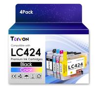 Torvon LC424 Ink Cartridges Value Pack Compatible for Printer Cartridges Brother LC-424 LC-424VAL Multipack for Brother DCP-J1200W DCP-J1200WE (LC424 Black, 1 Cyan, 1 Magenta, 1 Yellow, 4 Pack)