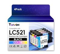 Torvon LC521 Ink Cartridges Replacement for Brother LC521 LC-521 Compatible with Brother DCP-J1260W DCP-J1313DW DCP-J1360W DCP-J1310DW DCP-J1460DW (4-Pack)