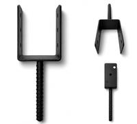 TORVON Post Anchor 120 x 90 x 60 x 4.0 mm, 1 Piece for Embedding in Concrete, Post Anchor, U Shape, Steel, S235, Black, Post Holder for Wooden Posts, Pergola, Carport, Garden Shed Fence