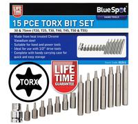 BlueSpot 15 Pc Torx Bit Set T20 - T55 With 1/2" Dr Adaptor 01511
