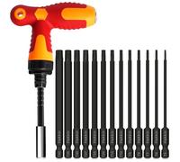 Torx Bit Set Hakkin 100mm Screwdriver Sets with Ratchet Driver S2 Steel Security Torx Bits 1/4" Shank Magnetic Torx Bit T5, T6, T8, T9, T10, T15, T20, T25, T27, T30, T35, T40