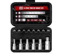 Torx Bit Socket Set, 14-Piece Star T6 - T60 Set, 1/4” 3/8” 1/2” Drive, Premium S2 Alloy Steel Bits, Enhanced Storage Case