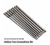 Torx Screwdriver Bit Set 8 Pcs with Magnetic Head, Hollow Design for T8-T40, 200mm Length, 1/4 Inch Hex Shank, Made of Alloy Steel for Electric Hand and Rechargeable Screwdrivers