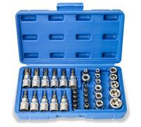 Torx Socket Set Hakkin 34Pcs Female E Torx Socket Set 1/4" 3/8" Drive E4-E20 Cr-V Star S2 Steel Tamper Proof bit T10-T60