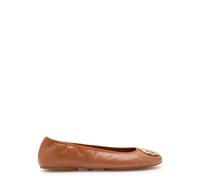 Tory Burch Reva Travel Logo Leather Ballet Flats - Tan - 39 (IT39/ UK6)
