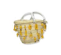 Tory Burch Womens Small Raffia Woven Basket Bag with Enamel Beads, Butterscotch, Small
