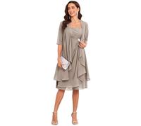 TORYEMY Mother of The Bride Dresses with Jacket 2 Pieces Half Sleeve Knee Length Chiffon Mother Groom Dress, Taupe, 14