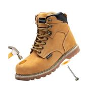 TOSAFZXY Work Safety Boots for Men, Durable Crazy Horse Leather Indestructible Steel Toe Cap, Waterproof and Non-Slip, Better Warmth, Mens Work Shoes, yellow, 10 UK
