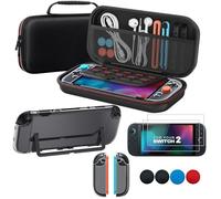 TOSAXSC 10-in-1 Accessories Bundle for Nintendo Switch 2 with Carrying Case, Hard Protective Cover, TPU JoyCon Case, 2-Pack Screen Protectors, 4 Thumb Grips - Black