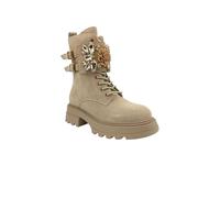 Tosca Blu Suede Biker Boots with Side Zip and Zirconia Applications - Low Boot with High Heel 6 cm, Fall/Winter 24/25, beige, 7 UK