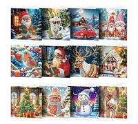 Toseky 12Pcs DI Y Diamond Art Christmas Cards Greeting Card - Diamond Art Paint Christmas Cards, Christmas Cards Festival Postcards For Birthday Christmas Anniversarys Thanksgiving