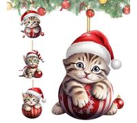 Toseky Christmas Cat Ornament Set - Kitten Christmas Tree Hangable Decoration Set of 4,2D Acrylic Pendant Animal Ornaments for Christmas Tree, Wall, Door, Car, Backpack Decor