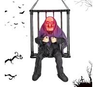 Toseky Screaming Animated Halloween Hanging Decorations Motion Sensor Glowing Eyes Talking Skull Cage Prisoner Haunted House Decor - Scary Halloween Garden Decorations, Ghost Halloween Props