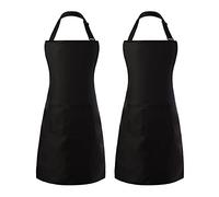 Tosewever 2 Pack Adjustable Bib Apron, Waterdrop Resistant Aprons with 2 Pockets Cooking Kitchen Restaurant Aprons for Women Men Chef, BBQ Drawing Crafting Outdoors (Polyester-Black, 2)