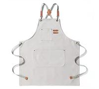 Tosewever Canvas Cross Back Chef Cotton Aprons for Men Women with Large Pockets, Beige, Medium