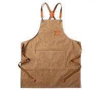 Tosewever Canvas Cross Back Chef Cotton Aprons for Men Women with Large Pockets - brown - Medium/XX-Large