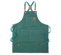 Tosewever Canvas Cross Back Chef Cotton Aprons for Men Women with Large Pockets, Green, Medium