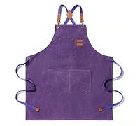 Tosewever Canvas Cross Back Chef Cotton Aprons for Men Women with Large Pockets, Purple, Medium