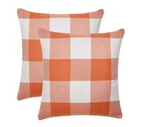 Tosewever Set of 2 Buffalo Check Plaid Pillow Covers, Farmhouse Rustic Pillow Cases, Cotton Linen Throw Pillow Covers Cushion Case for Home Decor Car Bed Sofa Couch (20" x 20", 2 Pack Orange & White)