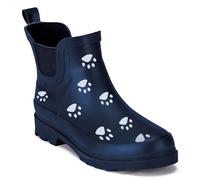 TOSH Ladies Chelsea Ankle Wellingtons Boots Short Pull On Waterproof Rubber Womens Riding Equestrian Wellies (Navy Dog Paw, UK Footwear Size System, Adult, Women, Numeric, Medium, 4)