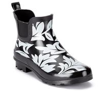 TOSH Ladies Chelsea Ankle Wellingtons Boots Short Pull On Waterproof Rubber Womens Riding Equestrian Wellies (White Black Floral, UK Footwear Size System, Adult, Women, Numeric, Medium, 4)