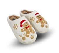 TOSH Ladies Mule Slippers Happy Face Smile Warm Lined Cushioned Padded Flat Slip Ons (Gingerbread, UK Footwear Size System, Adult, Women, Numeric, Medium, 8)