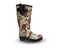 TOSH Womens Ladies Wellies Rubber Rain Boots Wellingtons Short & Tall Dog Paw Skull Festival Snow Buckle Adjustable (Multi Skulls, UK Footwear Size System, Adult, Women, Numeric, Medium, 6)