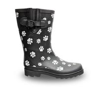 TOSH Womens Ladies Wellies Rubber Rain Boots Wellingtons Short & Tall Dog Paw Skull Festival Snow Buckle Adjustable (Black Half Dog Paw, UK Footwear Size System, Adult, Women, Numeric, Medium, 7)
