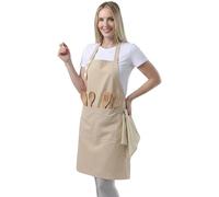 TOSHE Kitchen Apron, Water Drop Resistant, Cotton Apron with Adjustable Aprons for Women, with Pockets, Chef Apron, beige, One Size