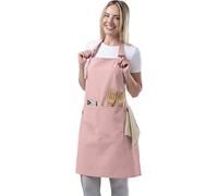 TOSHE Kitchen Apron Waterdrop Resistant Cotton Apron with adjustable Aprons for Women with Pockets 10 Color option Cooking Powder Pink Apron (Powder Pink)