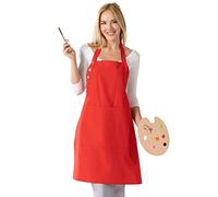 TOSHE Kitchen Apron Waterdrop Resistant Cotton Apron with adjustable Aprons for Women with Pockets 10 Color option Cooking Red Apron (Red)