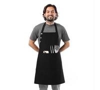 TOSHE Kitchen Apron Waterdrop Resistant Cotton Apron with adjustable Aprons for Women with Pockets 10 Color option Cooking Black Apron (Black)