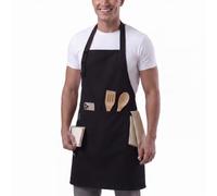 TOSHE Kitchen Apron Waterdrop Resistant Cotton Apron with adjustable Aprons for Women with Pockets 10 Color option Cooking Black Apron (Black)