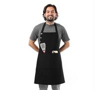 TOSHE Kitchen Apron Waterdrop Resistant Cotton Apron with adjustable Aprons for Women with Pockets 10 Color option Cooking Black Apron (Black)