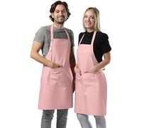 TOSHE Kitchen Apron Waterdrop Resistant Cotton Apron with adjustable Aprons for Women with Pockets Cooking Apron (2 Pack - Powder Pink)