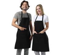 TOSHE Kitchen Apron Waterdrop Resistant Cotton Apron with adjustable Aprons for Women with Pockets Cooking Apron (2 Pack - Black)
