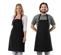 TOSHE Kitchen Apron Waterdrop Resistant Cotton Apron with adjustable Aprons for Women with Pockets Cooking Apron (2 Pack - Black)