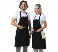 TOSHE Kitchen Apron Waterdrop Resistant Cotton Apron with adjustable Aprons for Women with Pockets Cooking Apron (2 Pack - Black)