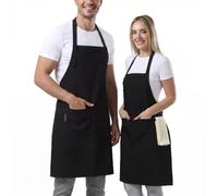 TOSHE Kitchen Apron Waterdrop Resistant Cotton Apron with adjustable Aprons for Women with Pockets Cooking Apron (2 Pack - Black)