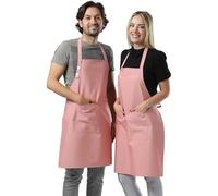 TOSHE Kitchen Apron Waterdrop Resistant Cotton Apron with adjustable Aprons for Women with Pockets Cooking Apron (2 Pack - Powder Pink)