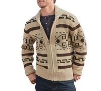 TOSHIKII Aztec Cardigan Jacket for Men Argyle Classic Fit Sweater Retro Stand Collar Full Zip Coat Winter Jacquard Knitwear Jumper