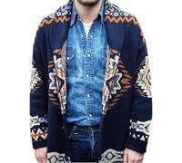TOSHIKII Men Aztec Knitted Jackets Cardigan Men Patterned Button Down Winter Knitwear Coat Vintage Argyle Classic Fit Knitwear Jumper