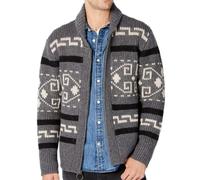 TOSHIKII Mens Aztec Shawl Collar Cardigan Sweater Zip Up Vintage Knitwear Sweater Men Aztec Long Sleeve Cardigans
