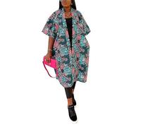 TOSHIKII Women's Ankara Printed Long Cardigan Women's African Long Open Front Robe Dashiki Long Loose Kimono Robe