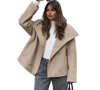 TOSHIKII Women's Wool Oversized Short Coat Wide Lapel Collar Short Pea Coat Winter Thick Short Trench Jackets