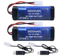 Tosiicop 7.2V 3600mAh RC Car Battery Pack - 7.2 Volt NiMH Rechargeable Batteries with Tamiya Plug Connector for Remote Control Car Monster Trucks Buggy Truggy Boat Tank and Related 2 PCS